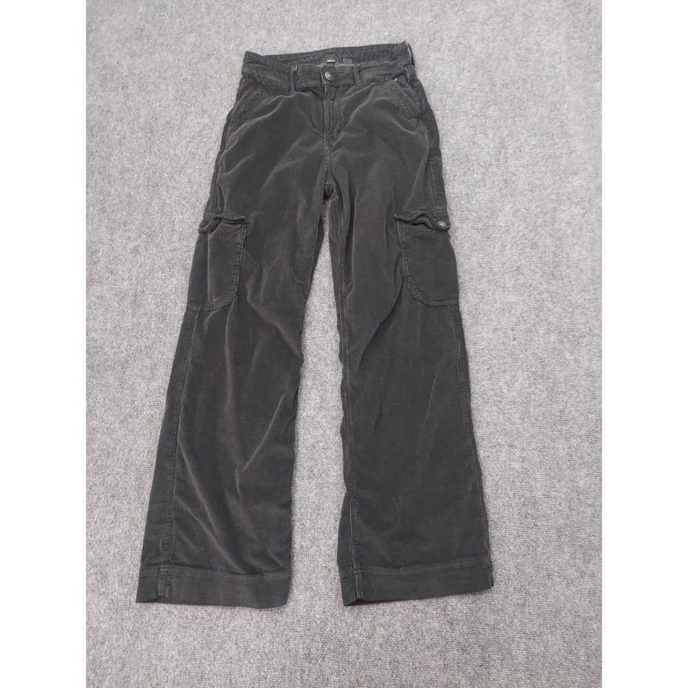American‎ Eagle Corduroy Pants Womens 4 Black High Rise Baggy Wide Leg Cargo